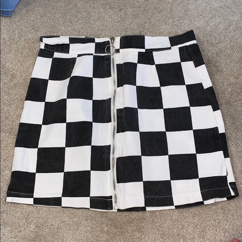 Zip Up Checkered Print Skirt